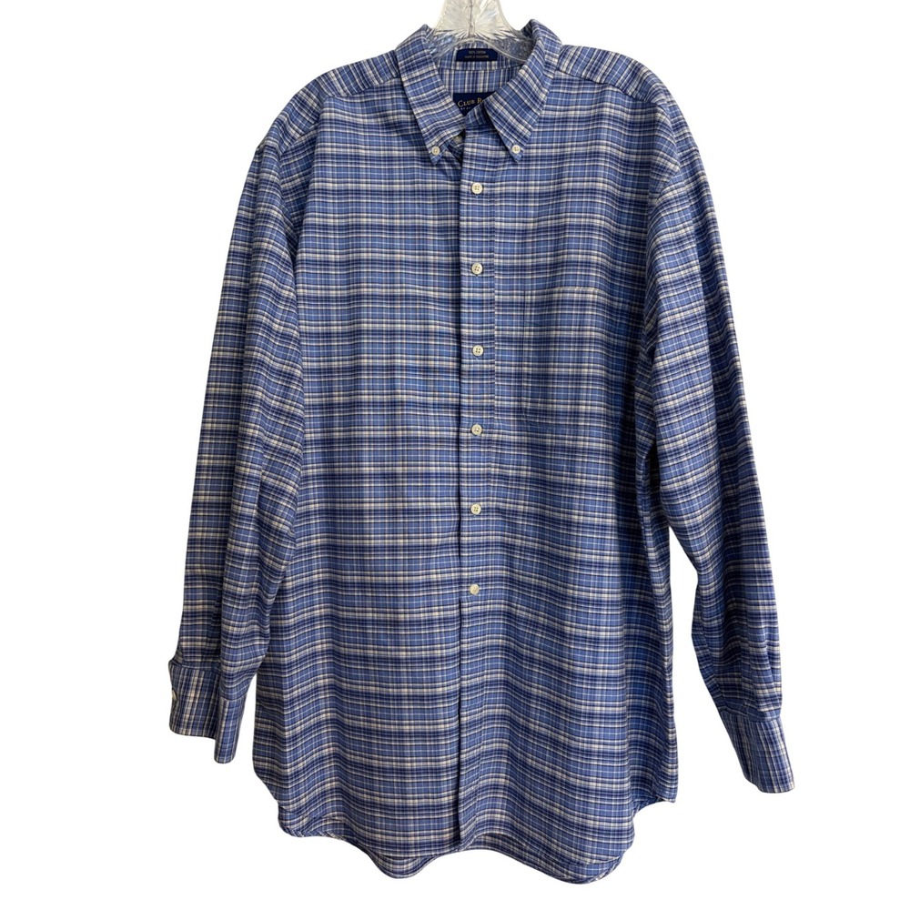 Club Room Charter Blue Plaid Button Down Shirt 100% Cotton Long Sleeve Large L